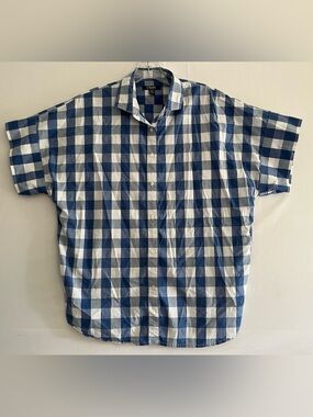 CHAPS Blue Gingham Oversized Button Down Top XL